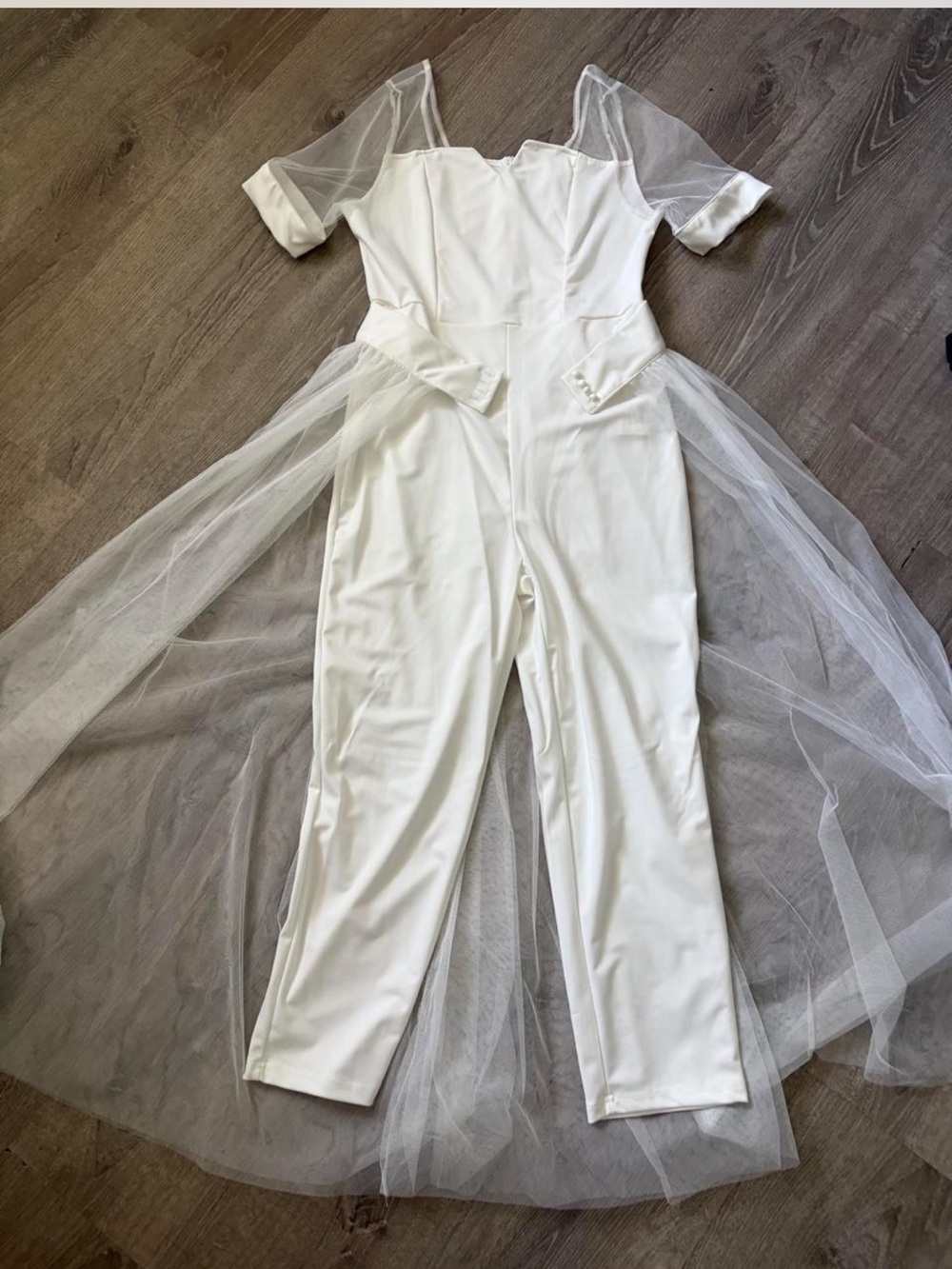 White Bridal Jumpsuit with Tulle Overskirt